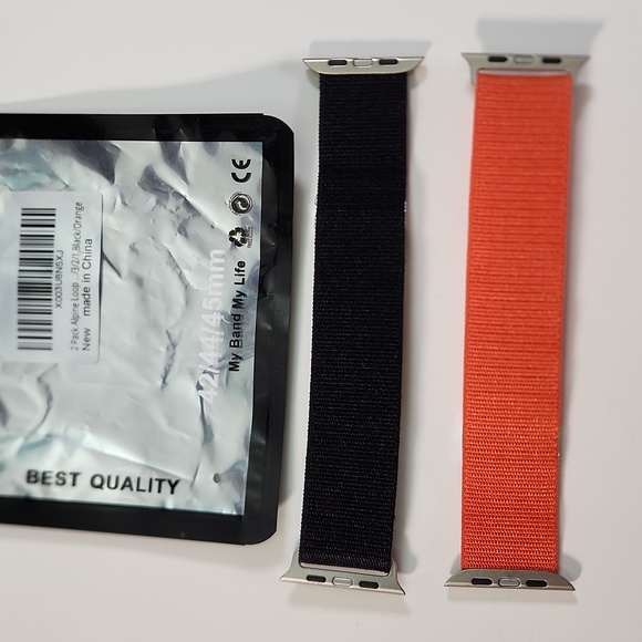 44mm lug Apple Compatible cloth hook watch bands: 1 BLACK, 1 ORANGE - Picture 13 of 13